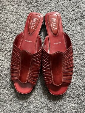 Nickels Burgundy Leather Slip-On Sandals